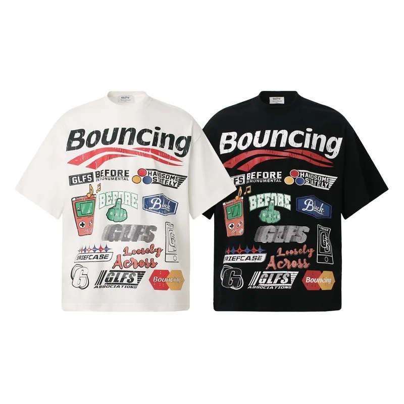

2025 High-End Streetwear Creative Graphic Print T-Shirt Cotton Oversized Unisex Hip Hop Couple Tee Head-Turning Casual Style