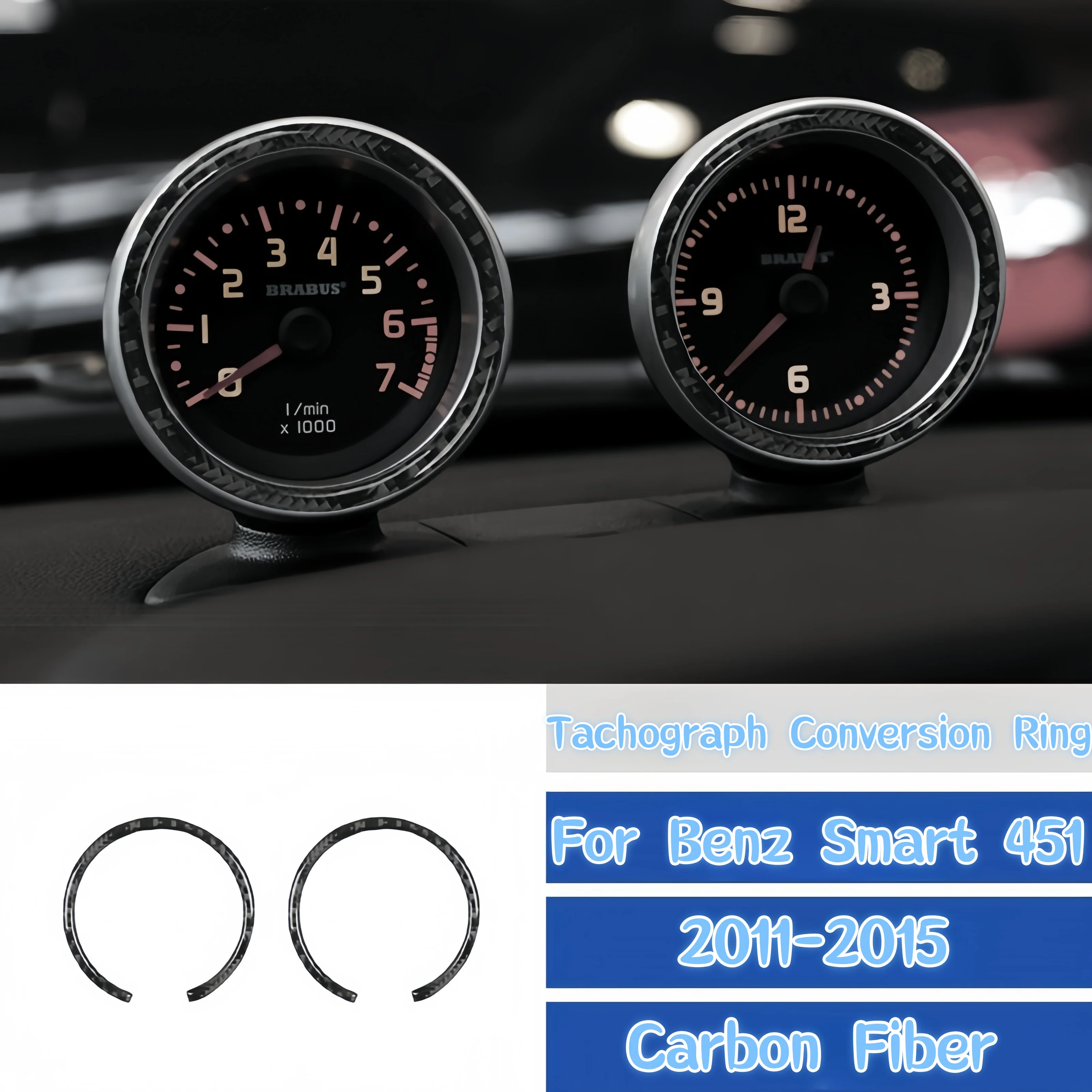 For Benz Smart 451 2011-2015 Car Interior Accessories Carbon Fiber Auto Tachometer Clock Frame Trim Cover Decorative Sticker