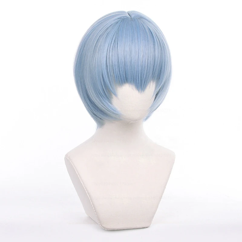 Rei Ayanami Cosplay Perruque pour Femme, Cheveux Synthétiques, Anime Py Play Perruques + Bonnet, Oligplay Court, Bleu, Chaleur Degré, 30cm