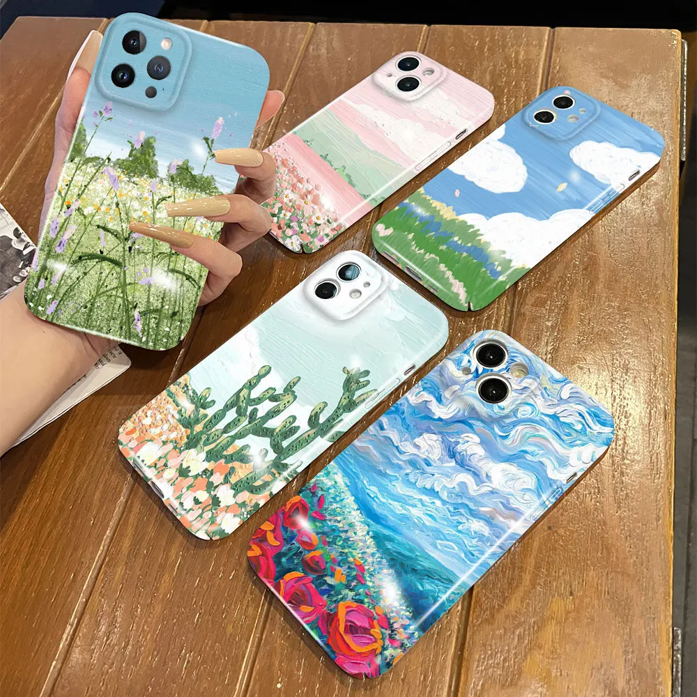 New Design Cartoon Landscape Painting Cover Shockproof Gloss Phone Case For Samsung S23 Ultra5G S22 Plus S20 S21FE Cellphone