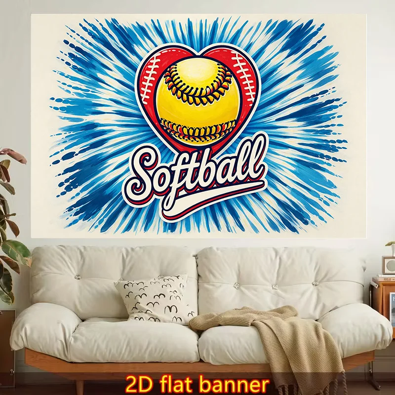 1pc Stylish 2D Flat Printed Wall Tapestry | Heart Softball Blue Burst Colorful Aesthetics, Polyester, Suitable for Living Room, Bedroom, Office