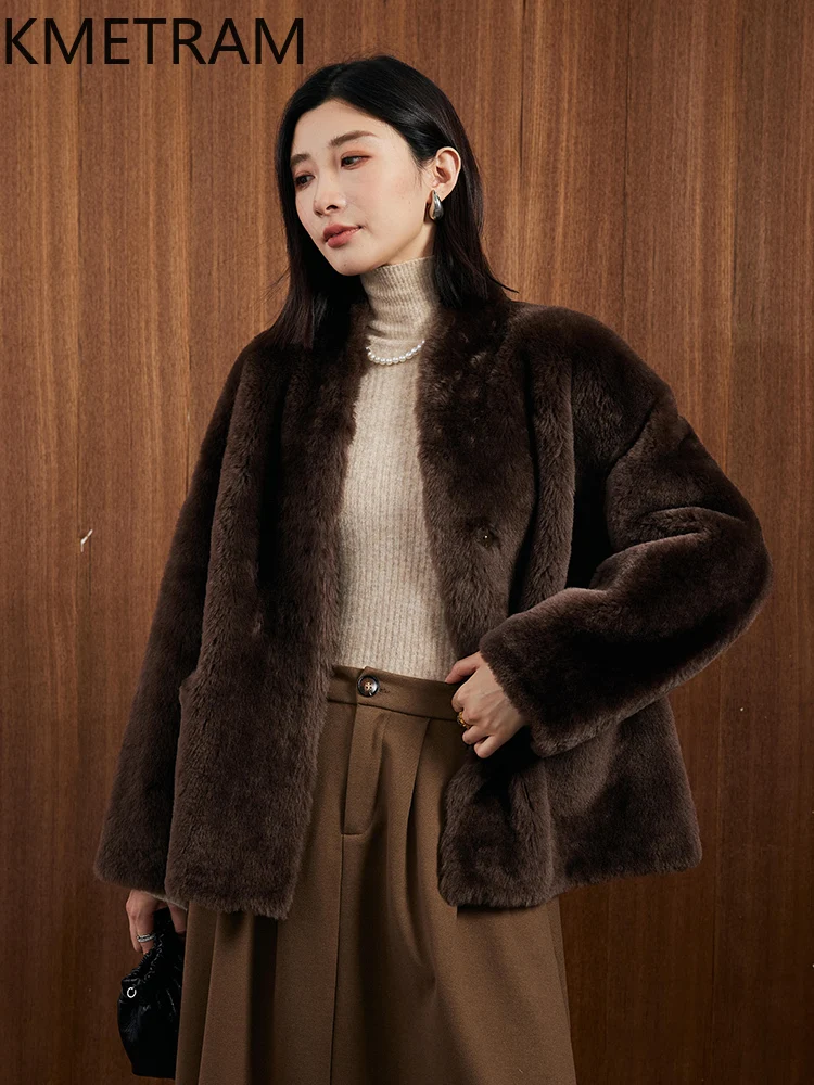 Natural Wool Sheepskin Double Faced Fur Jacket Woman Dark Brown Real Fur Coat 2025 Winter Clothes Furry Jackets шуба женская