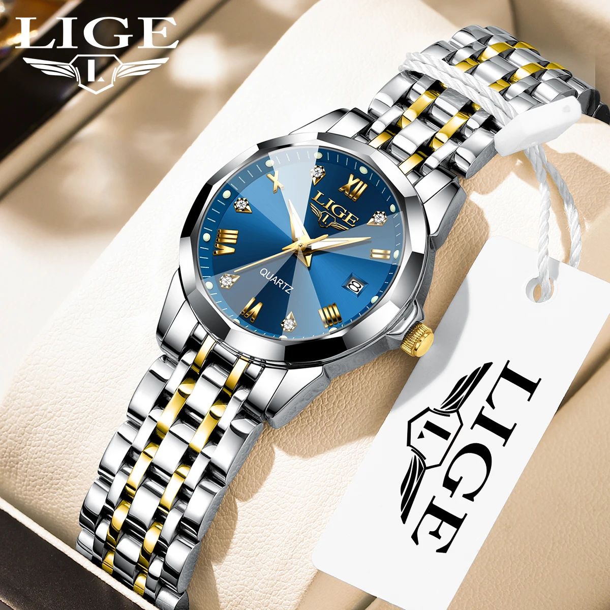 LIGE Top Orologio elegante di lusso da donna Orologio da donna impermeabile con data luminosa Orologio da donna al quarzo in acciaio inossidabile Ragazza Reloj