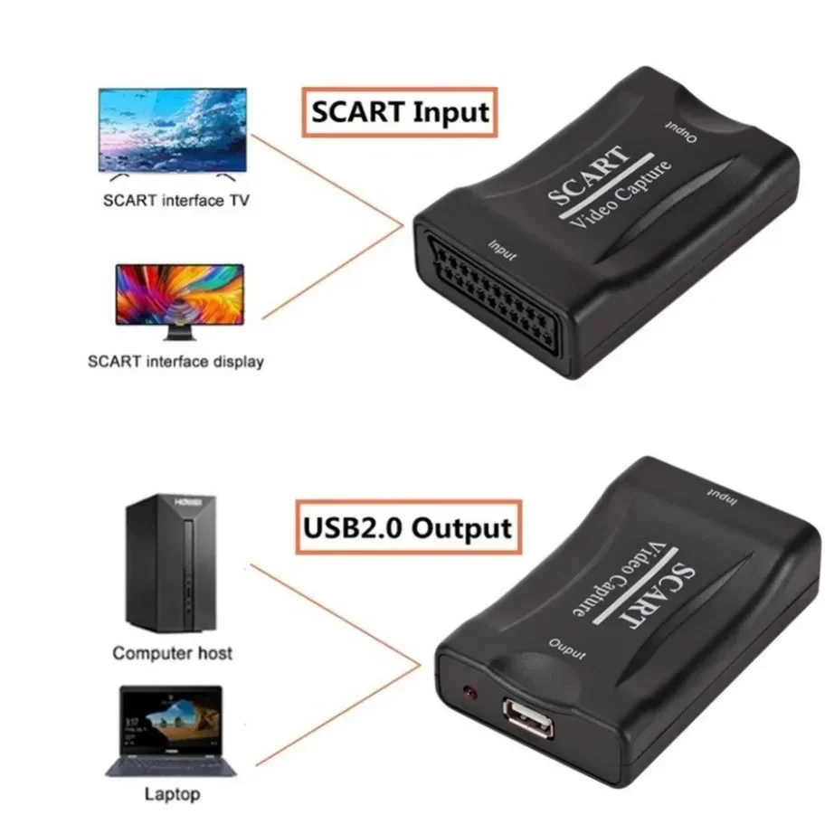 USB 2.0 SCART Video Capture Card 1080P Scart Gaming Record Box Live Streaming Recording Home Office DVD Grabber Plug And Play