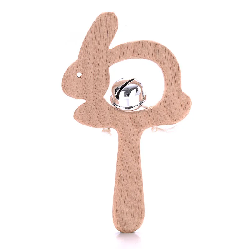 1Pcs Animal Shape Baby Wood Teether Rabbit Owl Beech Wooden Ring Teether Nursing Pendant Baby Rattles Chew Toys