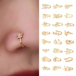 1PC Zircon Fake Nose Rings Non Piercing Clip On Nose Ring U-shaped Noseclip Women Flower Butterfly Crown Body Piercing Jewelry