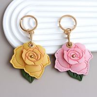 PU Leather Rose Flower Bag Keychain Metal Key Ring 3D Rose Entrance Guard Card Holder Lightweight Decorative