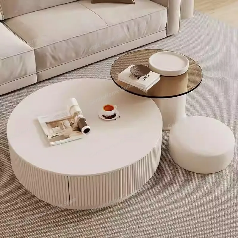 

Coffee Table Round Combination Coffee Table Household Living Room Special-shaped Removable Cream Light Luxury Rock Slab Coffee