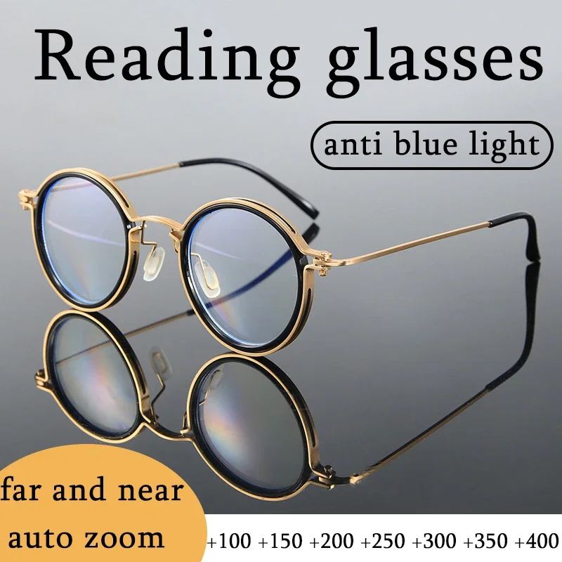 Reading Glasses Men Women Bifocal Anti Fatigue Eyeglasses Metal Round Frame Prescription Eyewear +1.0 +1.5 +2.0 +2.5 To +4.0