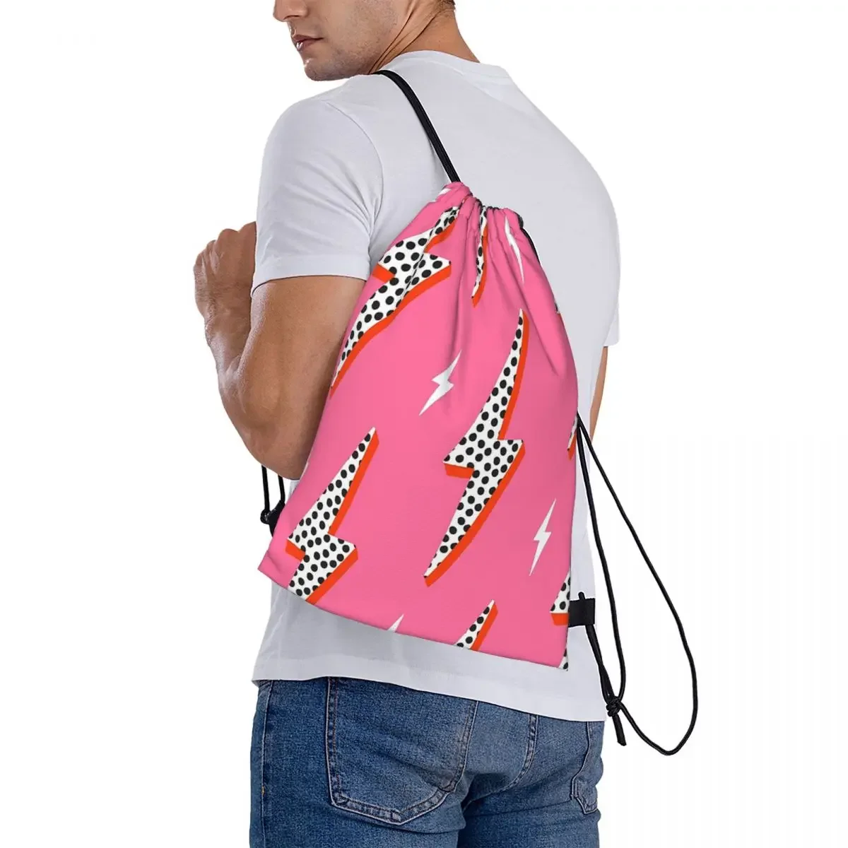 Lightning Bolt Thunder Flash Preppy Pink Backpacks Drawstring Bags Drawstring Bundle Pocket Sports Bag BookBag Travel Students