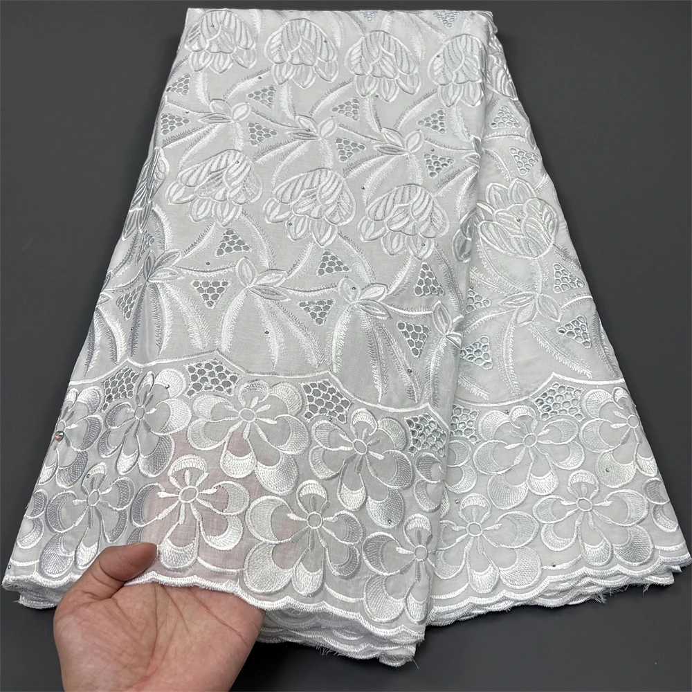 

High Quality African Lace Fabric Swiss Cotton Lace Fabric White Swiss Voile Lace In Switzerland For Nigerian Party Dress ZJ001