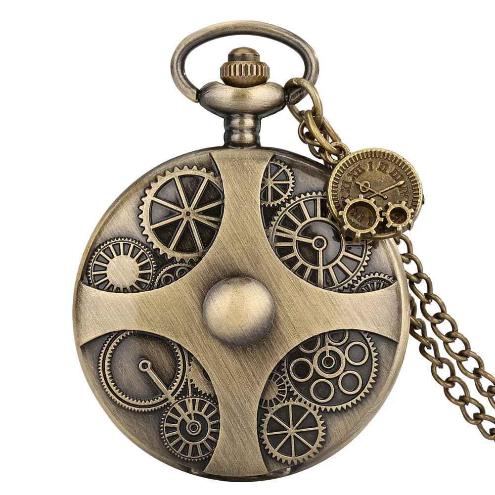 Punk Vintage Gearwheel Design collana orologio quarzo numeri arabi quadrante analogico orologio da tasca con ciondolo retrò regali in stile antico