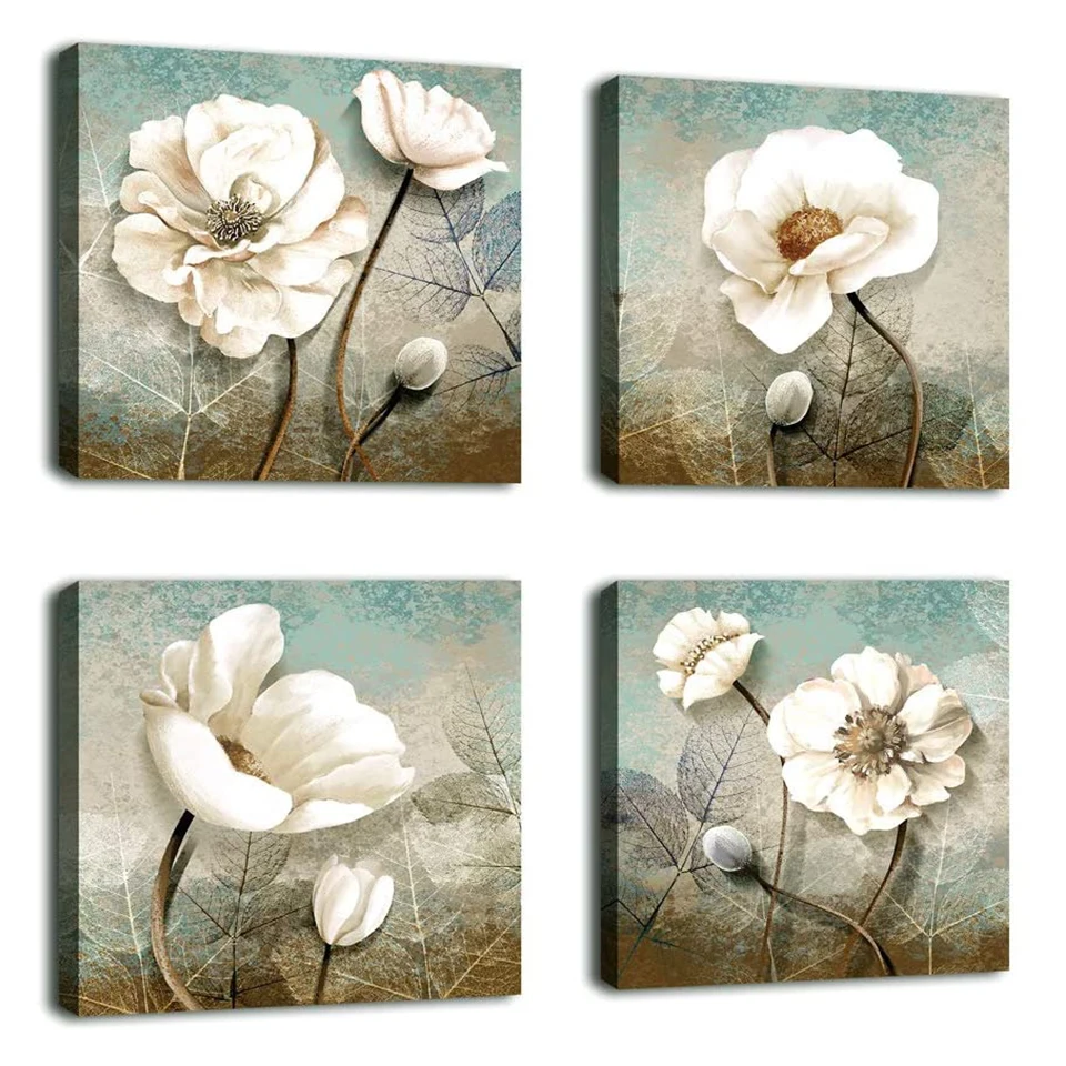 

4 Pieces Abstract Retro flower diamond painting Full Square Round 5d Diy Diamond Embroidery still life For Living Room Decor,