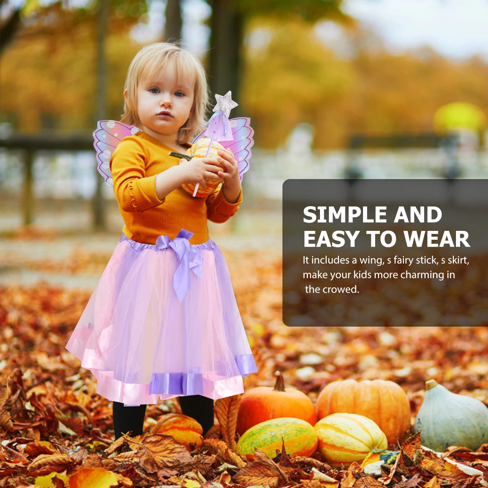 

Kids Wing Costume Set Party Decorative Skirt Supply Cloth with Fairy Stick Wings