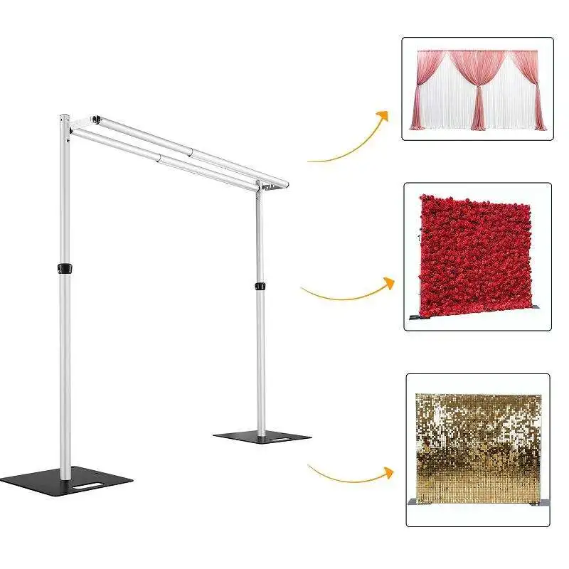 Double Crossbar Wedding Backdrop Stand 6-10FT Telescopic Metal Frame