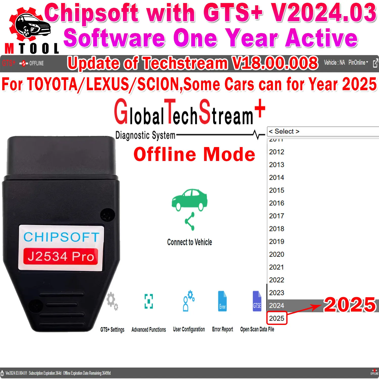 

Chipsoft With Global Techstream+ V2024.03 GTS+ Software One Year Subscribtion Active Update of Techstream for Some 2025 Year Car