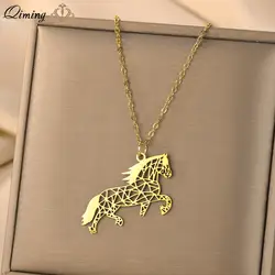 QIMING Origami Horse Pendant Necklace For Women Jewelry Party Best Gifts Punk Animal Charm Necklace Gift