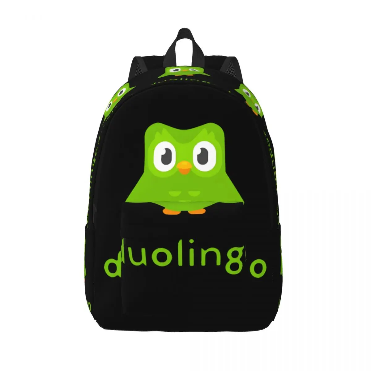 

Custom Duolingo Logo Canvas Backpack Men Women Basic Bookbag for School College Cartoon Animation Bags