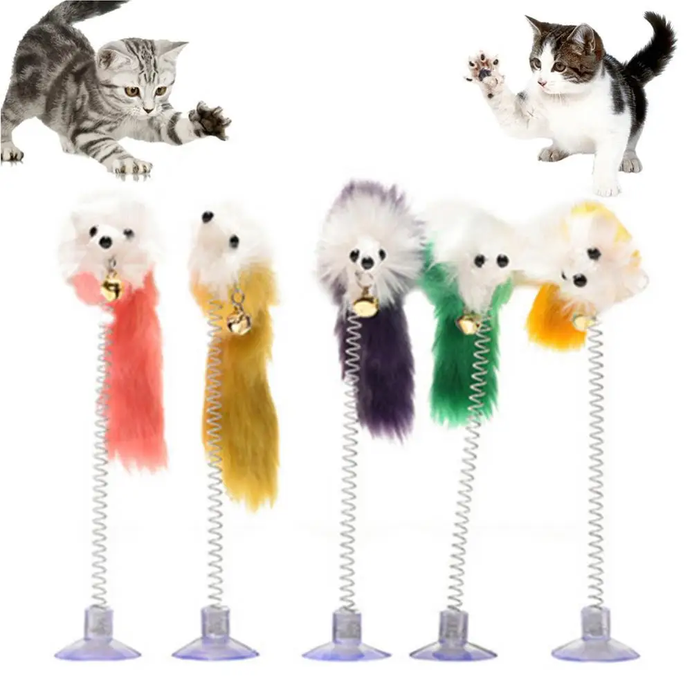 Funny Pet Cat Toy Kitten Sucker Spring Feather Mouse Cat Playing Interactive Toy