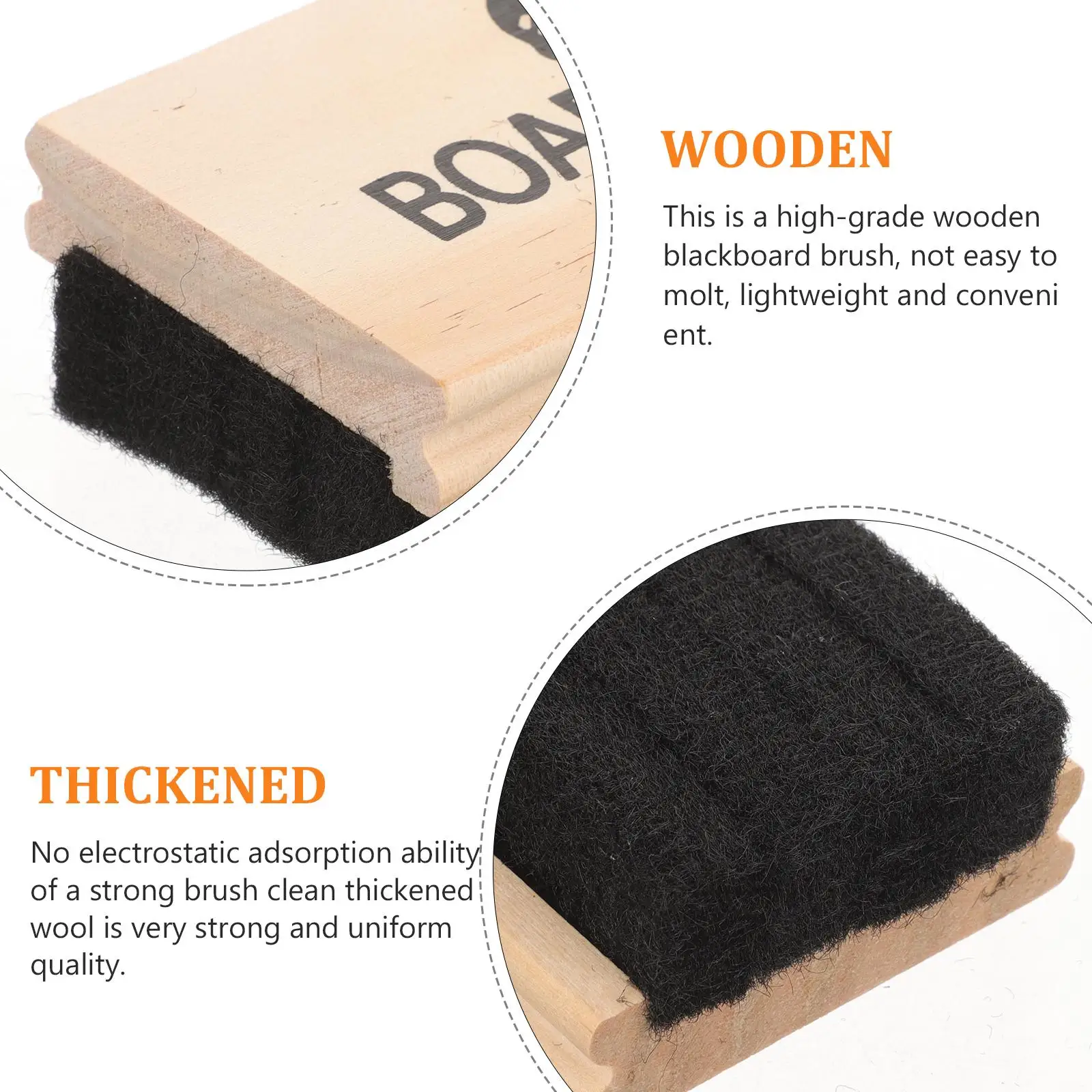 2Pcs Wooden Blackboard Eraser Lightweight Fiber Felt Brush Classroom Office Dry Eraser for Kids
