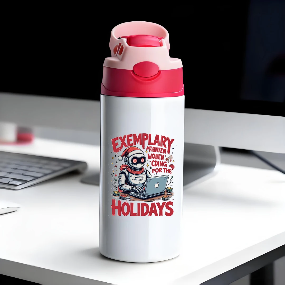 

304 stainless steel thermal cup + Kids straw cup + Christmas robot theme + Apple style design Christmas gift