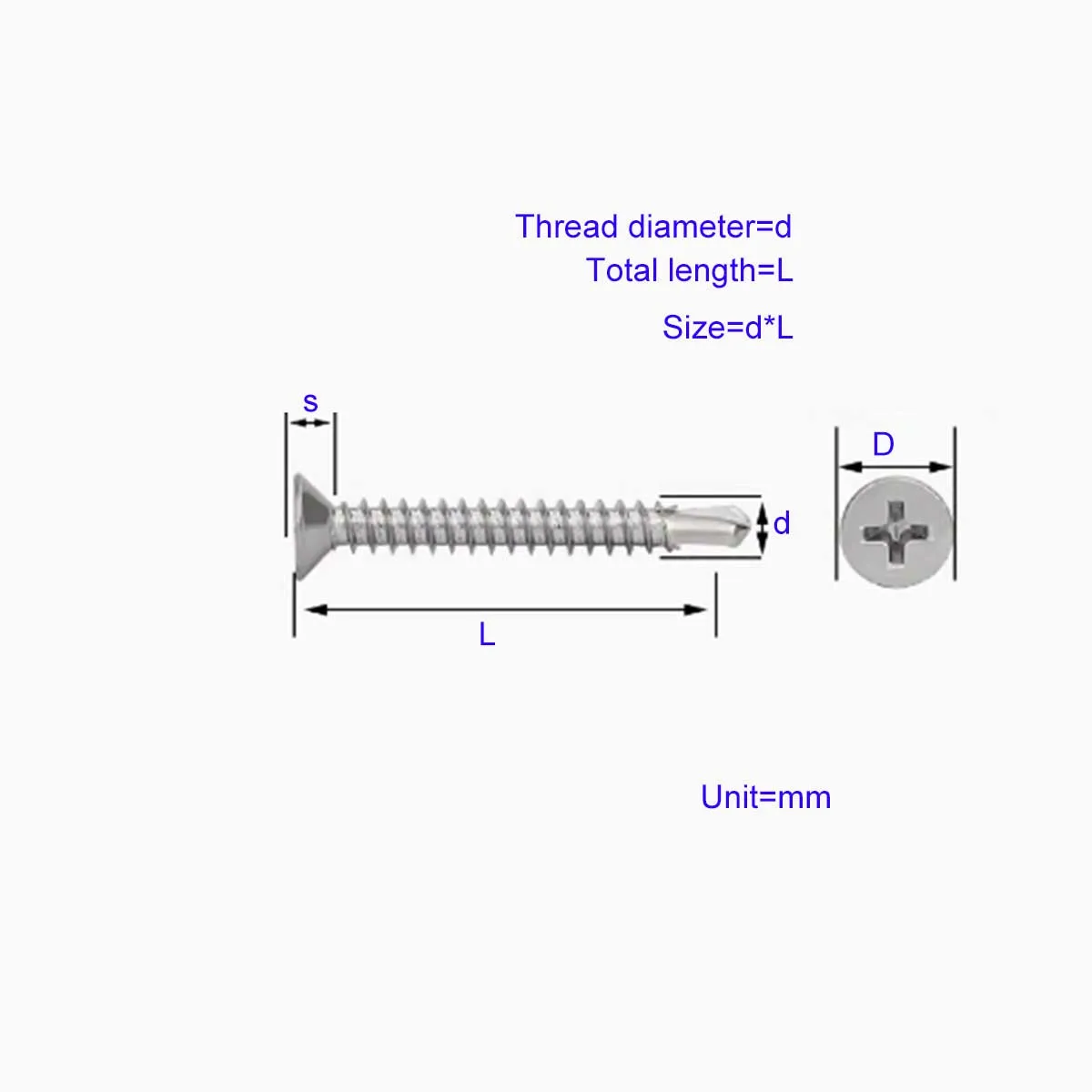 

316 Stainless Steel Countersunk Head Cross Drilled Tail Screw M4.2M4.8M5.5M6.3