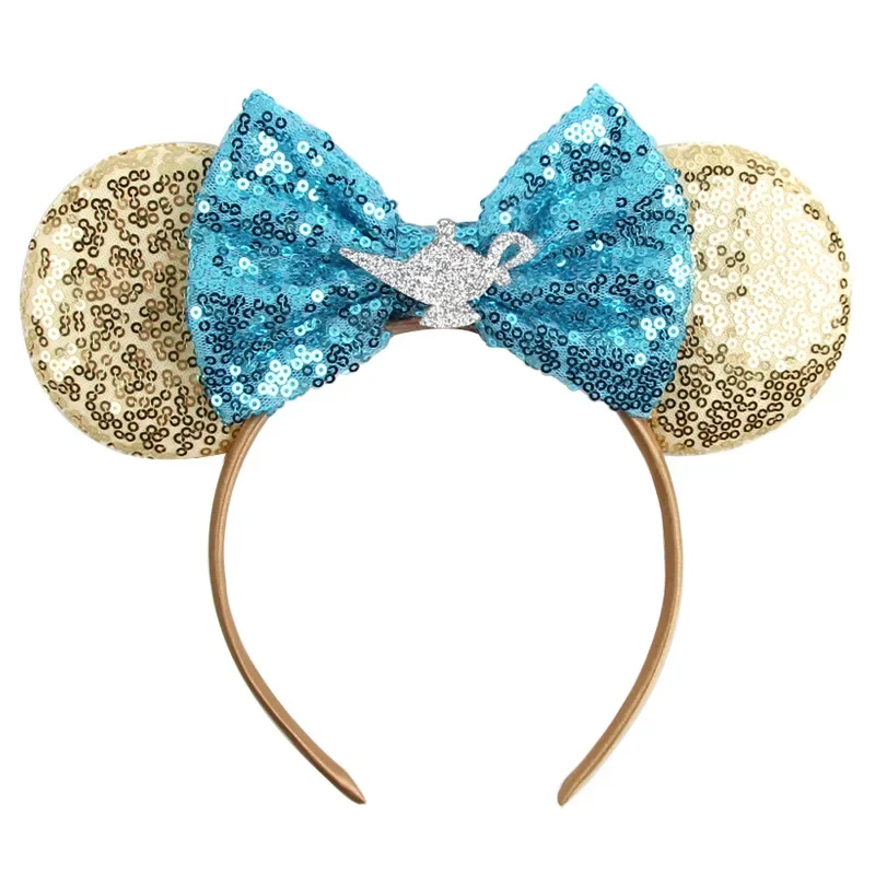 Disney Castle Mickey Mouse Ears Headbands Magic Lamp Aladdin Headband for Girls Kids Women Bow Princess Jasmine Hair Accessories