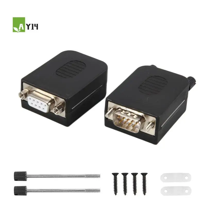AY14 -DB9 Solderless Connector RS232 D-SUB Serial To 9-Pin Port Terminal Male Female Adapter With Case (1Pcs-Male+1Pcs-Female)