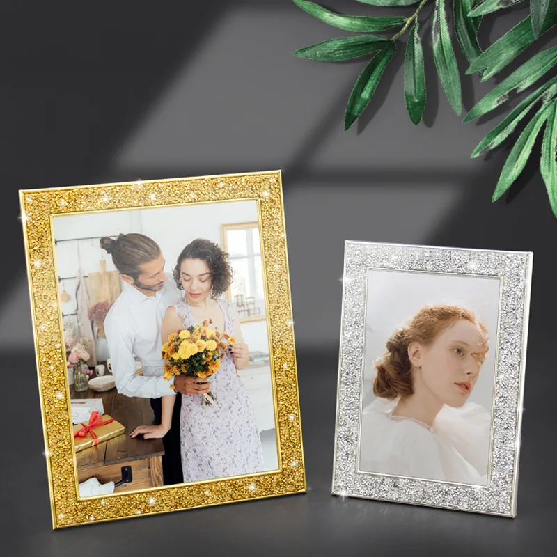 Metal Frame With Rhinestone Frame, 7inch And 10 Inch A4 Decorative Picture Frame, High-end Feel, Set Up For Wedding Photos