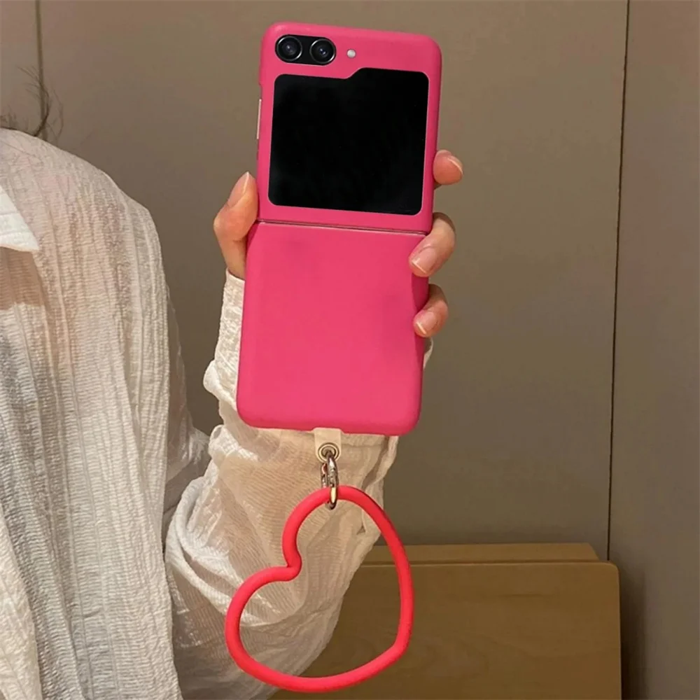 Sweet Cute Rose Red Silicone Love Heart Bracelet Phone Case for Samsung Galaxy Zflip 7 7FE Z Flip 6 Z Flip5 4 Xiaomi Mix Flip 2