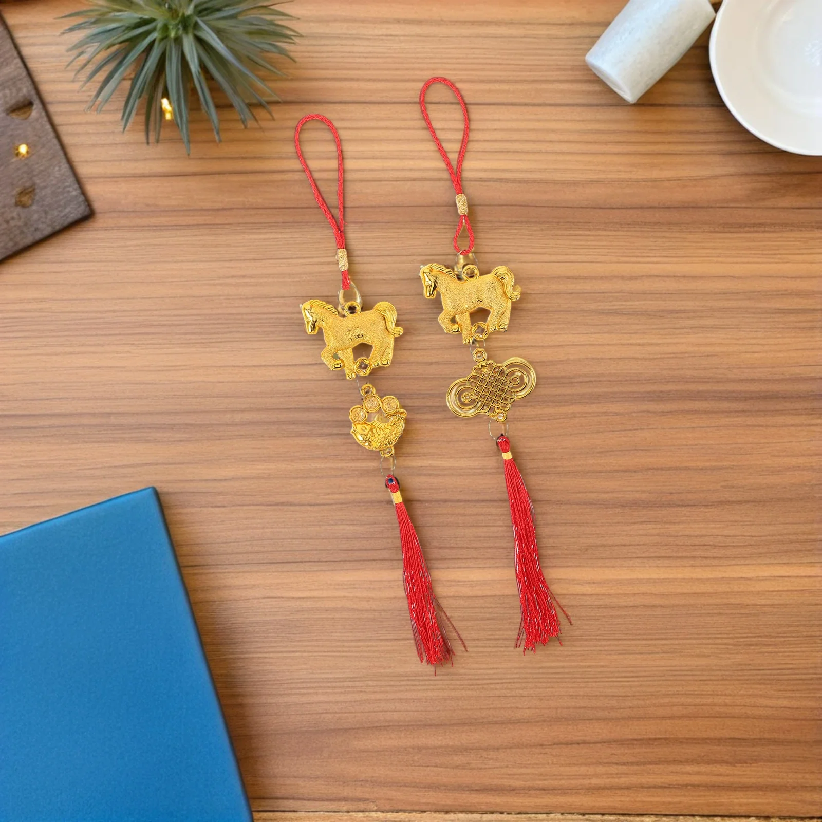 

10Pcs Year of The Horse Decorations Chinese New Year Hanging Ornaments Red Tassel Pendants for Spring Festival Home Office Car