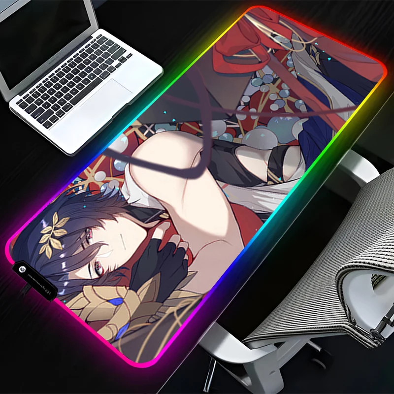 Podkładka pod mysz RGB LED Gumowa podkładka pod mysz Akcesoria do gier komputerowych Podkładka pod klawiaturę Antypoślizgowa H-honkai Star Rail Dr. Podkładka pod mysz Ratio Desk