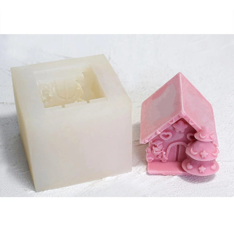 

A20F-Christmas Scented Candle Silicone Mold House Plaster Decoration Christmas Candle Mold