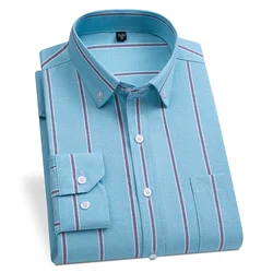 Oxford Shirts for Men 100% Cotton Striped Plaid Man Fashion Clothing Trends Korean Style Young Long Sleeve Casual Dress Shirts