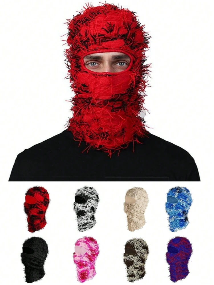 Balaclava Distressed Knitted Full Face Ski Mask for Men Women Beanies Hats Skullies Camouflage Winter Warm Bonnet Windproof Hats