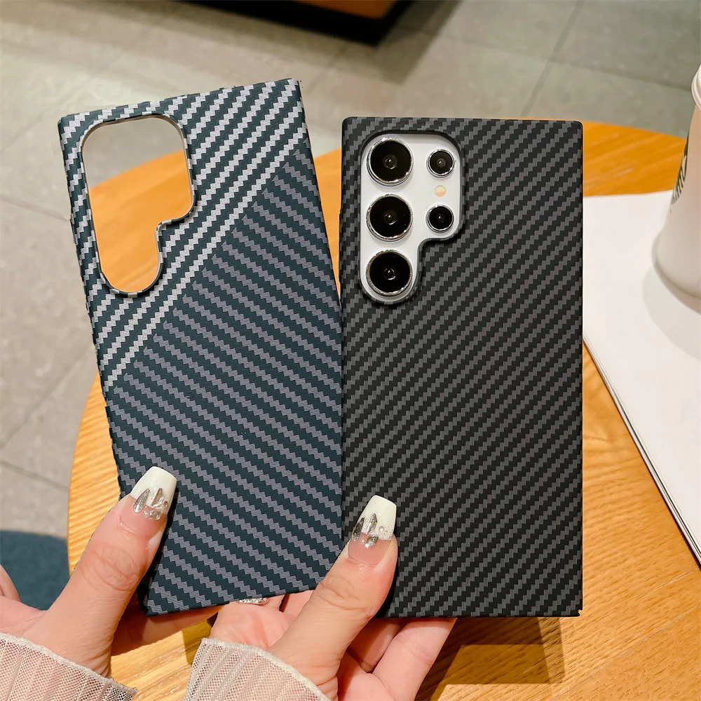 Luxus-Kunststoff-Rüstungs koffer mit Kohle faser muster für Samsung Galaxy S24 S23 S22 plus Ultra Note 20 10 harte, schlanke, matte Rückseite