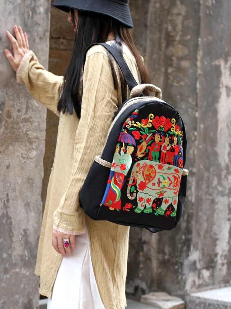 New Ethnic Style Embroidered Retro National Fashion Chinese Mori Travel All-Match Canvas Backpack