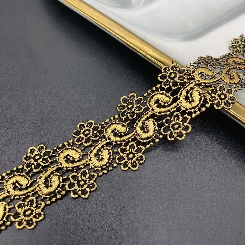 Water Soluble Embroidery Lace Trims, Gold Ribbon, Handmade Clothing, DIY Accessories, 1 Yards