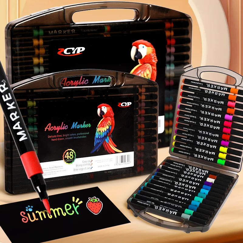 

Профессиональное искусство, 24-цветные маркеры для акриловой краски, ручки с двумя наконечниками и тонкими кончиками кистей, подходят для камня, дерева, каллиграфии, Ca