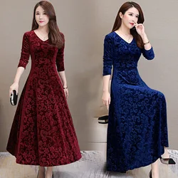 Elegante Fluwelen Jurk Effen Lange Mouwen Feest Vrouwen Sexy V-Hals Slim Fit Herfst Mode Gothic Elbise Vestidos Mujer Femme Winter