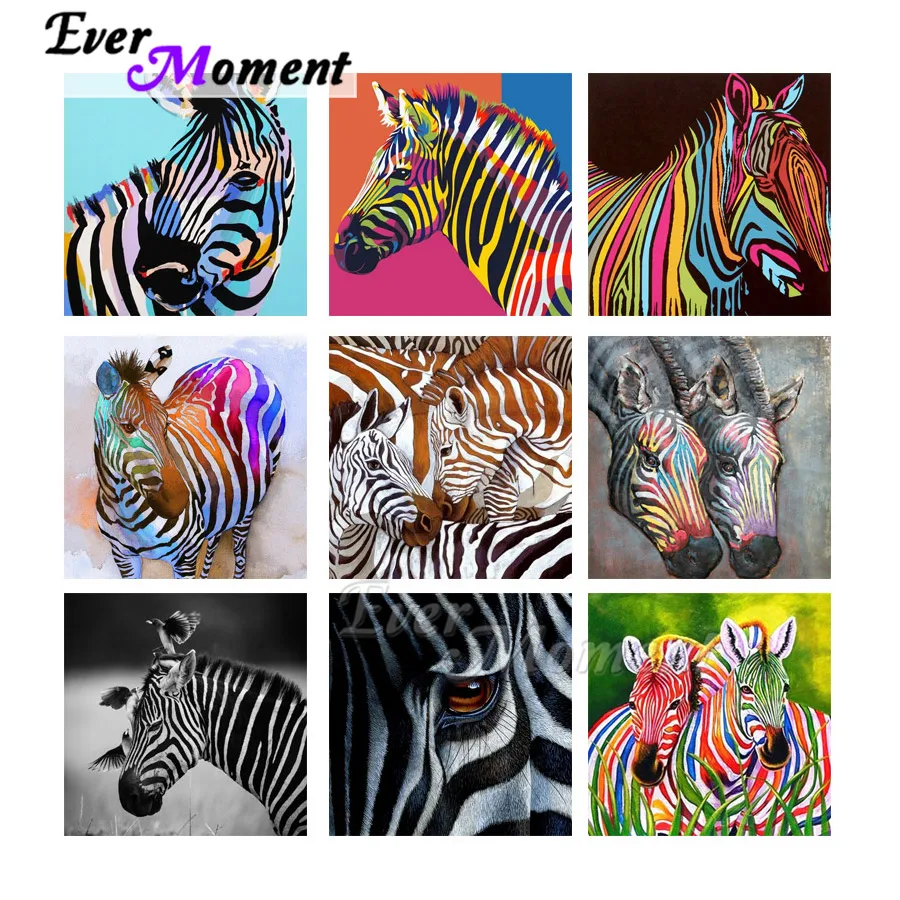 

Ever Moment Diamond Painting 5D DIY Colorful Zebra Decoration Round Drill Diamond Embroidery Mosaic S2F2477