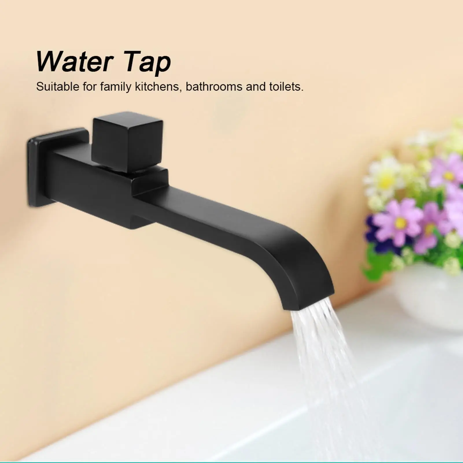 Matte Black G1/2 Wall Mount Bathroom Sink Faucet - Quick Open Single Cold Waterfall Tap in Brass