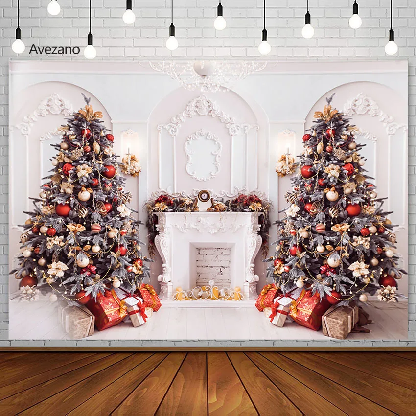 

Christmas Photo Backdrop Fireplace Tree European Style Wall Xmas Family Decor Kids Portrait Background Photography Photoshoot