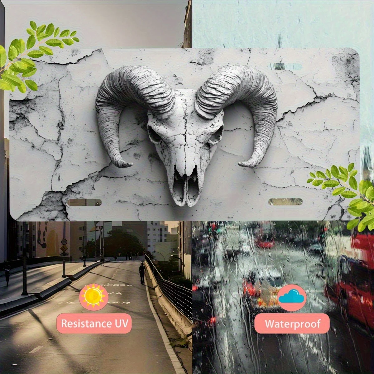 RAM skull design aluminum license plate frame is easy to install for both male and female vehicle decoration, automotive parts