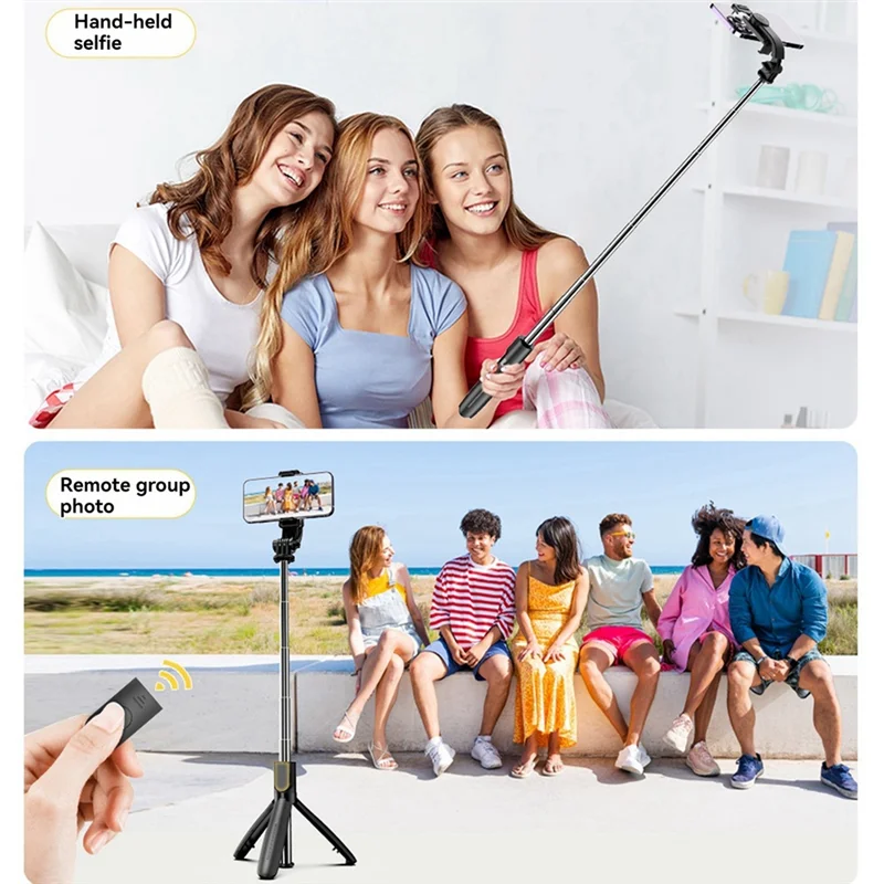 L21 Selfie Stick 床置き三脚、拡張可能なロッドリモコン付き Android & IOS 用