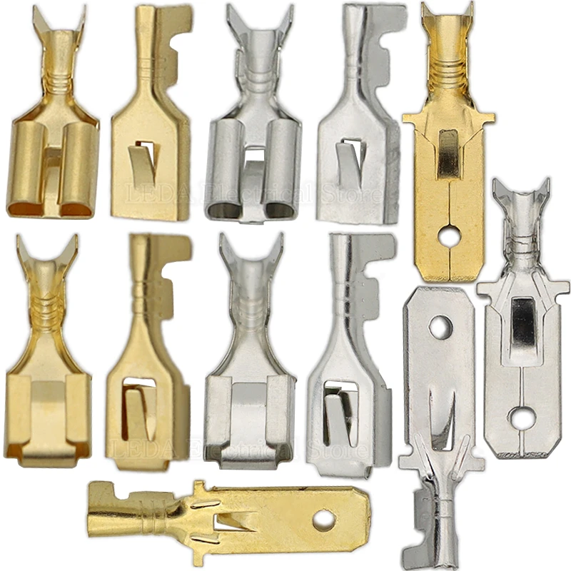 50 Stück 6,3mm Automotive Crimp-Klemmen, Stecker und Buchsen, Flachsteckverbinder aus Messing, Kabelverbinder DJ611-6.3B DJ621-6.3B DJ623-E6.3B – Detail 1