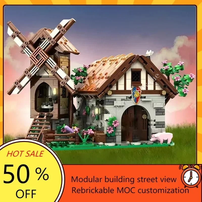 

1734 PCS MOC Medieval Castle Custom Puzzle Model Blacksmith Breeze Technical DIY Assembly Set Toy For Child Holiday Gift