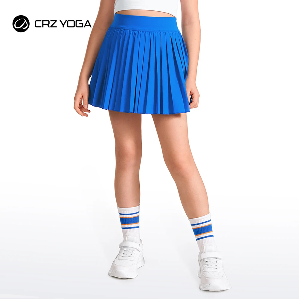 CRZ YOGA Girls Pleated Skirt with Shorts Tennis Athletic School Kids Teen Skorts with Pockets