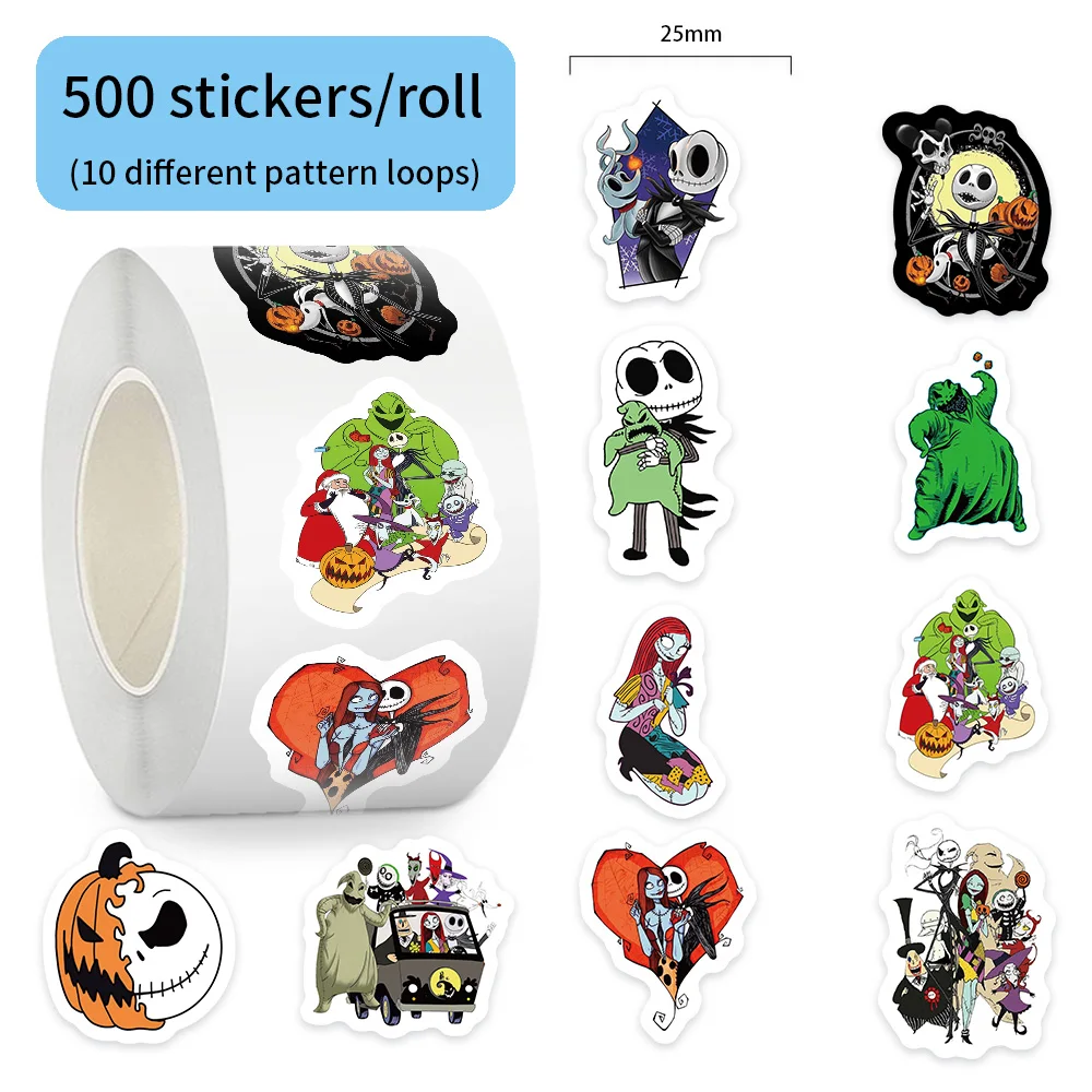 

500Pcs/Roll The Nightmare Before Christmas Sealing Stickers Personalized Decal DIY Luggage Phone Cup Guitar Skateboard Kid Toys