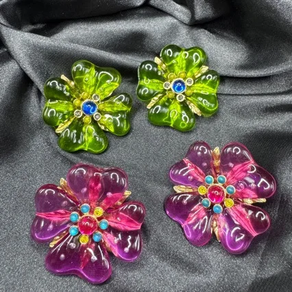Transparent Resin Flower Ring for Women Vintage Colorful Glass Look Floral Statement Open Adjustable Ring 2 Colors